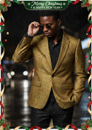 Men's One Button Notched Lapel Gold Metallic Crackle Blazer