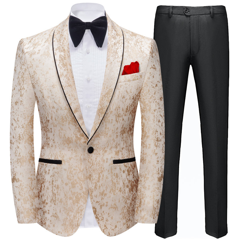 Men's 2-Piece One Button Pearl Luster Shawl Lapel Champagne Wedding Tuxedo