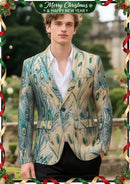 Veste de smoking pour homme en jacquard à plumes de paon et champagne