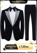 Men's Peak Lapel with Rhinestone Luxury Velvet Black Tuxedo