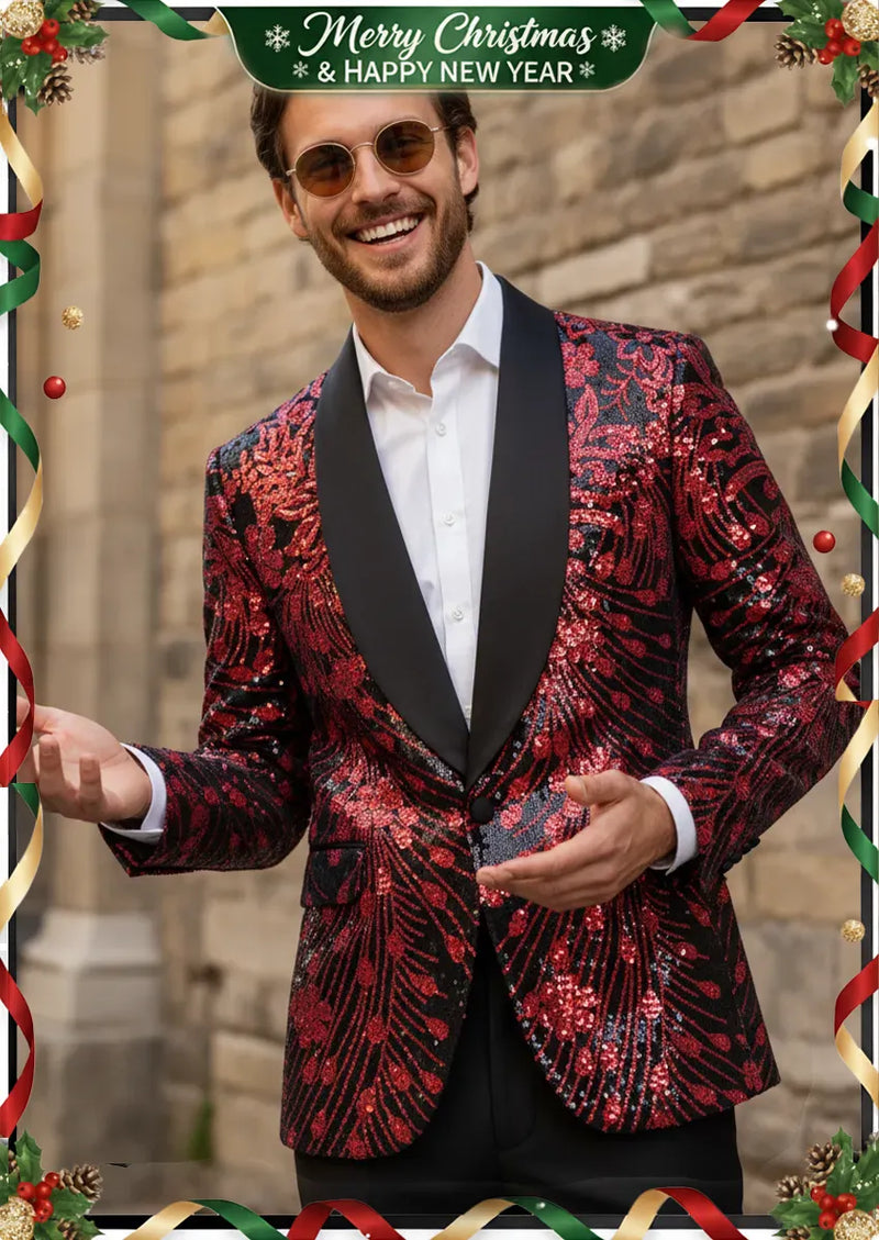 Chaqueta de lentejuelas para hombre con estrellas fugaces rojas