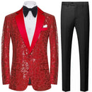 red sequin geometric mosaic tuxedo