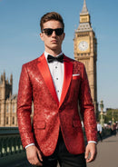 Esmoquin rojo con mosaico geométrico y lentejuelas para hombre