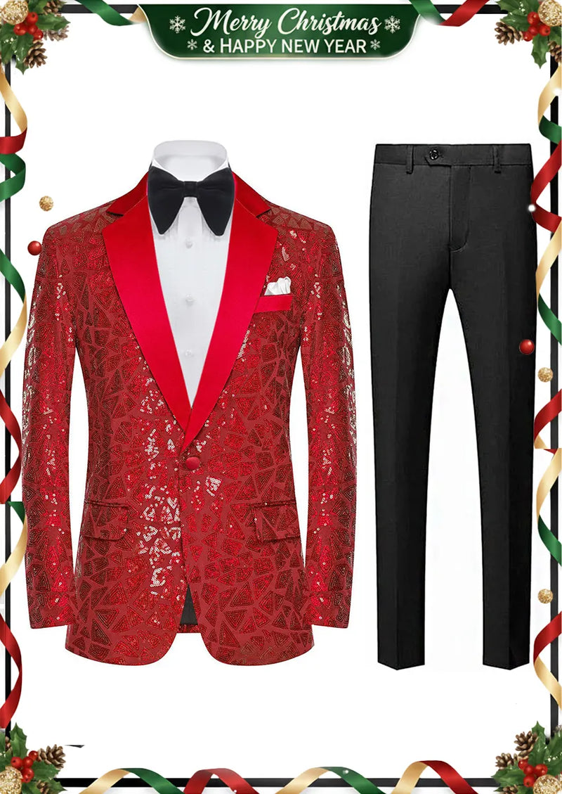 red sequin geometric mosaic tuxedo