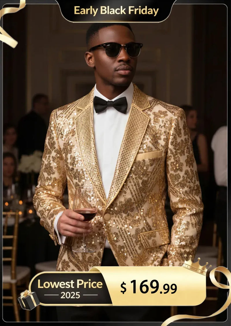 Men's  Sequin Six-pointed Star Golden Luxury Blazer