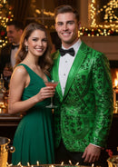 Men's Sequin Six-pointed Star Green Luxury Blazer