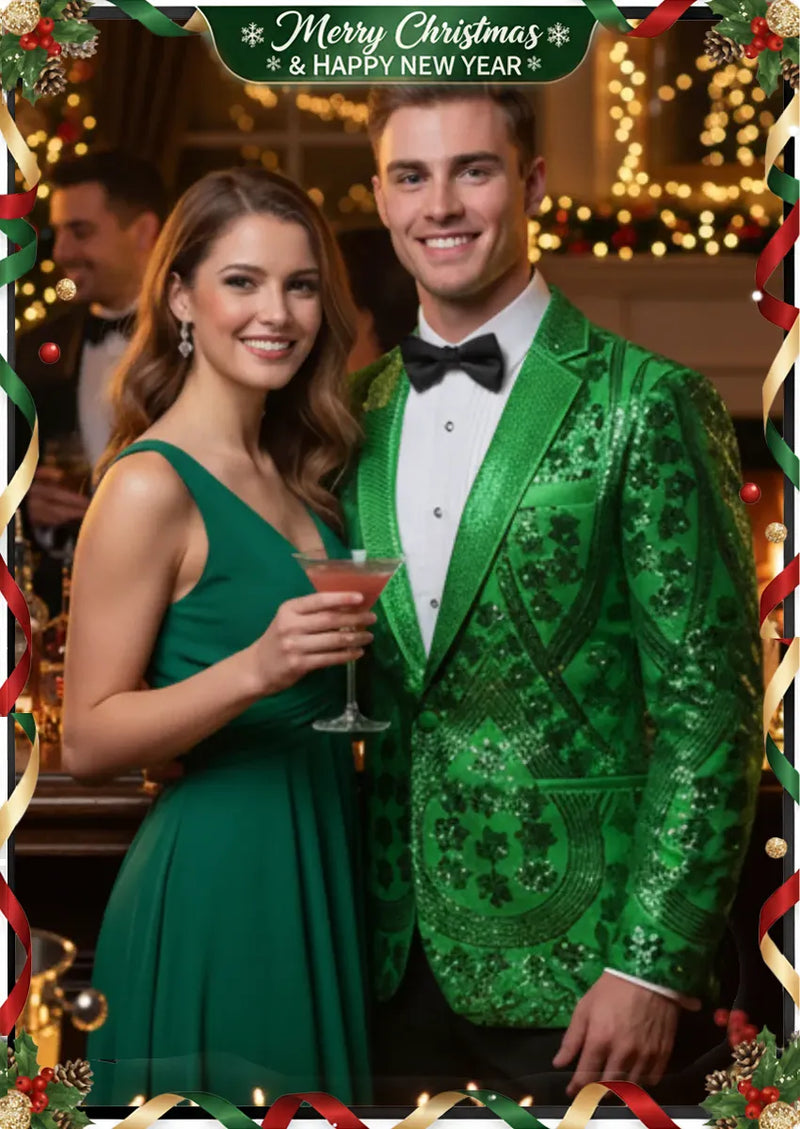 Men's Sequin Six-pointed Star Green Luxury Blazer