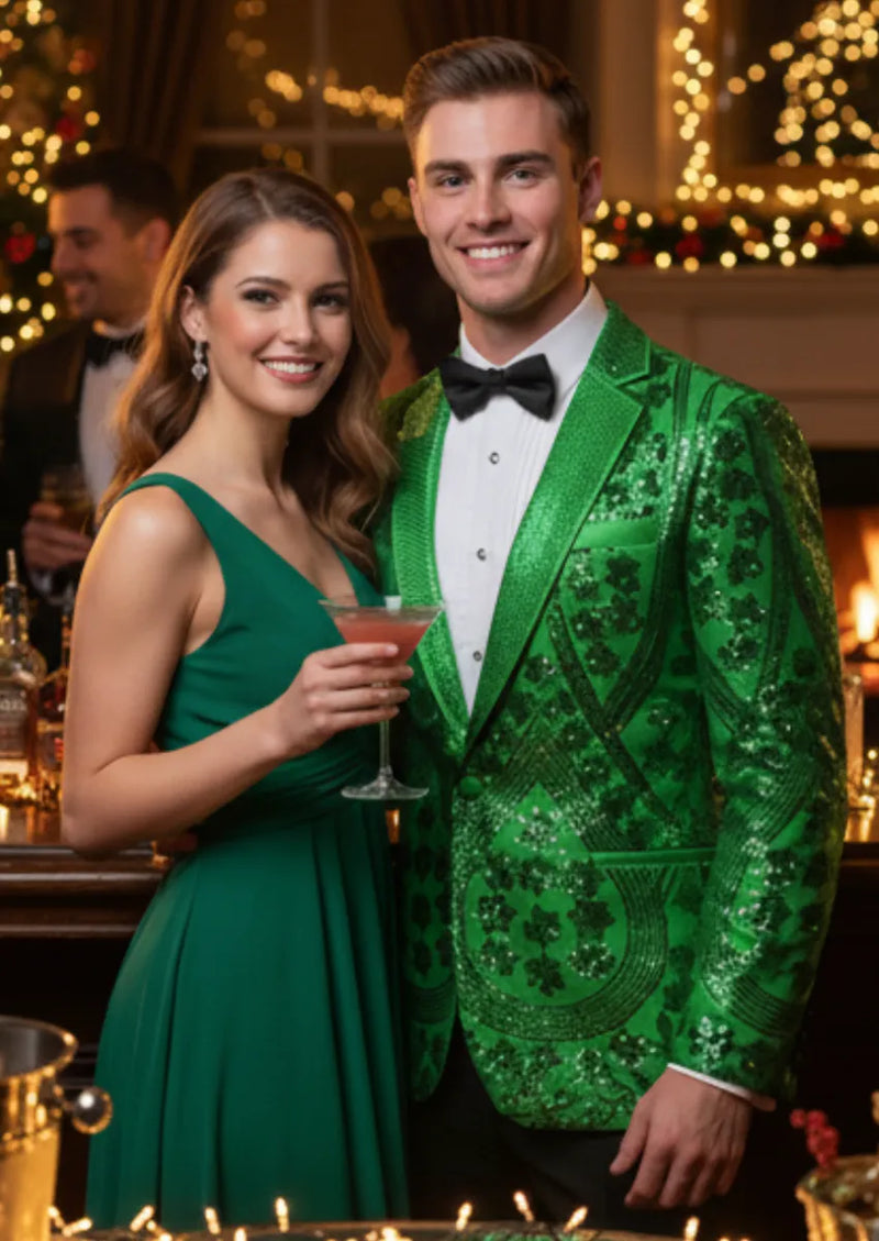 Men's Sequin Six-pointed Star Green Luxury Blazer