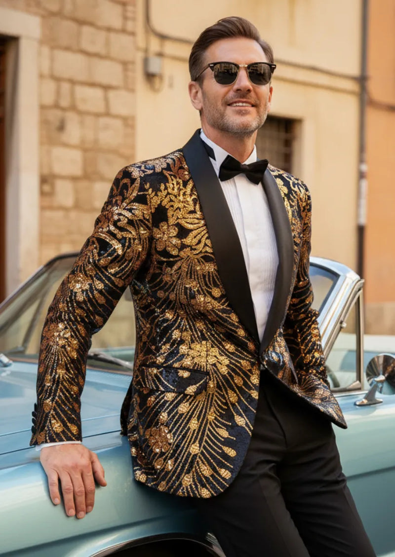 Chaqueta de lentejuelas para hombre con estrellas fugaces doradas