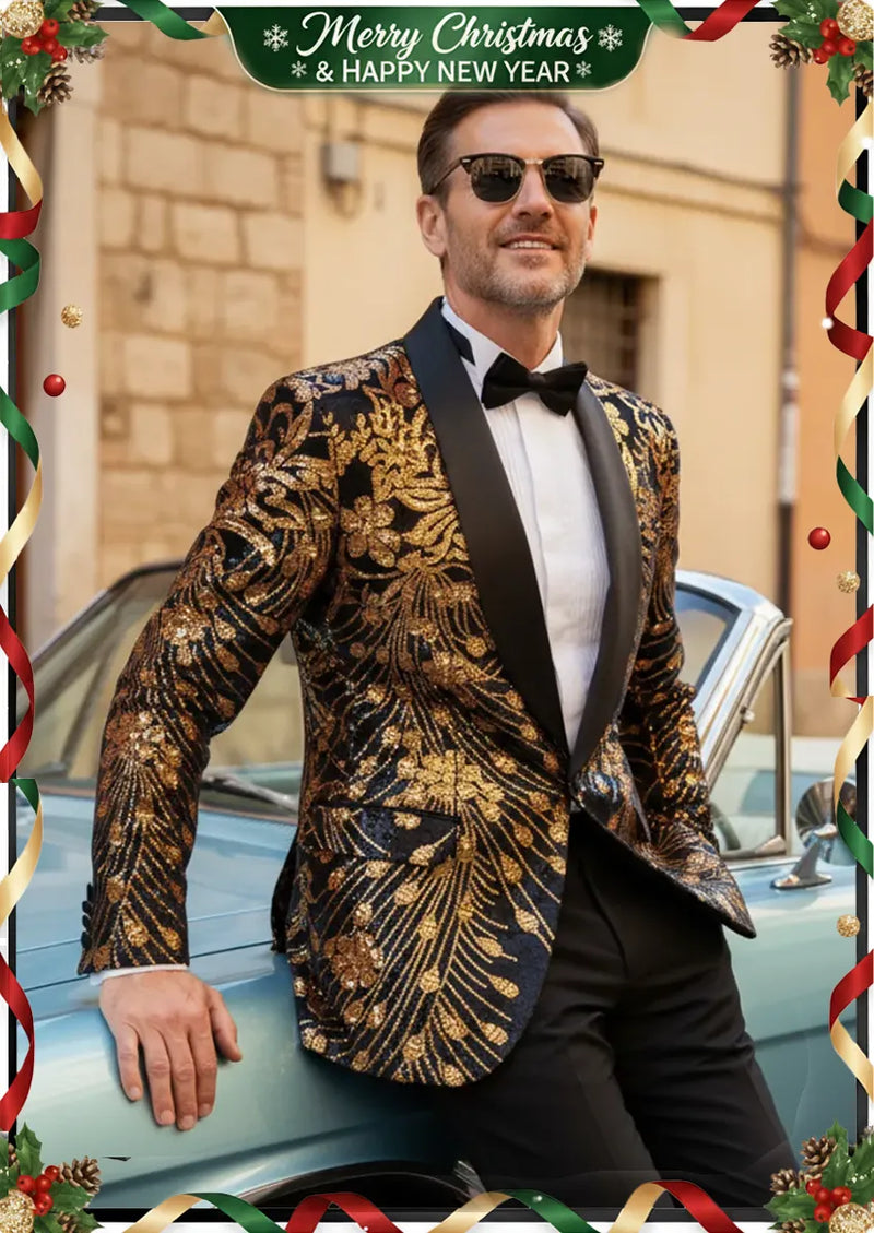 Chaqueta de lentejuelas para hombre con estrellas fugaces doradas