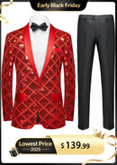Veste de smoking rouge à motif losanges scintillant pour homme