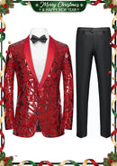 Traje de fiesta magenta con parches geométricos espejados únicos para hombre