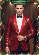 Traje de fiesta magenta con parches geométricos espejados únicos para hombre