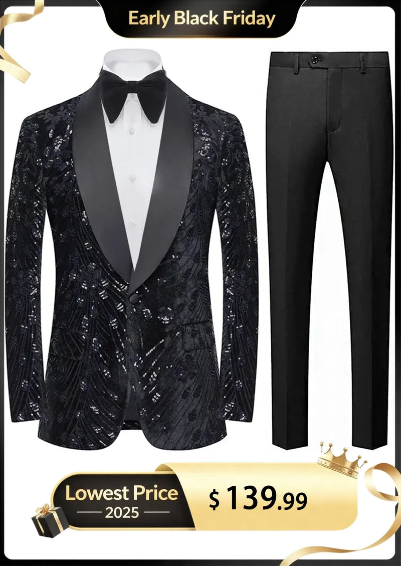 Men's Sequin Falling Stars Black Jacket
