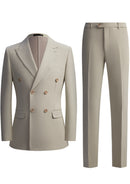Beige suit jacket and pants on a white background