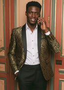Men's 2-Piece Gold Jacquard Embroidery Paisley Black Suit