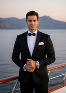 Costume 2 pièces noir pour homme avec broderie jacquard et cachemire