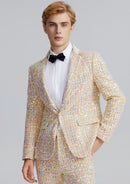 Men’s 2-Piece Linen Sparkle Gridline Champagne Suit
