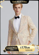 Men’s 2-Piece Linen Sparkle Gridline Champagne Suit