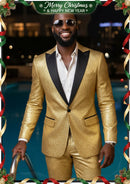 Esmoquin dorado brillante de dos piezas con un botón para hombre