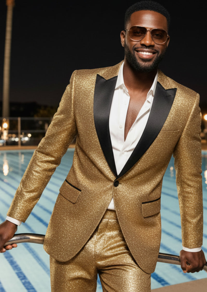 Men's 2-Piece One Button Sparkling Golden Tuxedo