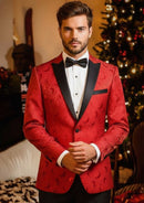 Men's 2-Piece Rose Jacquard Red Wedding Suit for Groom