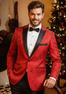 Men's 2-Piece Rose Jacquard Red Wedding Suit for Groom