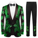 green sequin laurel black tuxedo