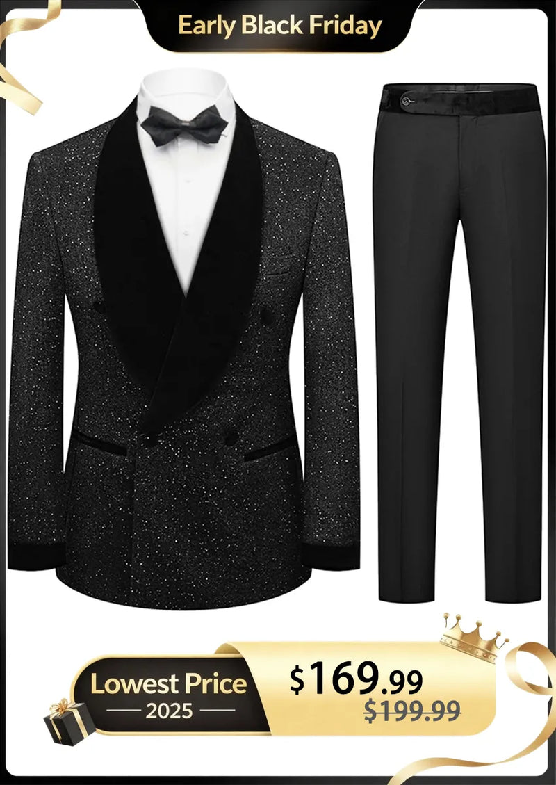 Costume de smoking deux pièces noir étoilé pour homme