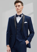 Costume de marié classique 3 pièces bleu marine pour homme