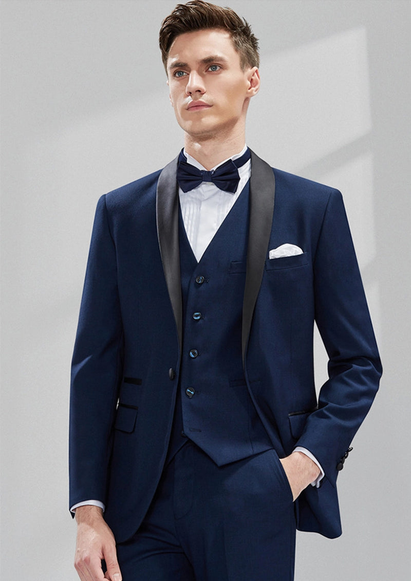 Men's Three-Piece Classic Groomsmen Suit in Navy Blue, Navy / 46R