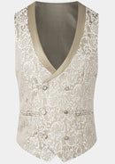 Men's 3-Piece Damask Jacquard Wedding Tan Suit