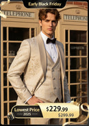 Men's 3-Piece Damask Jacquard Wedding Tan Tuxedo