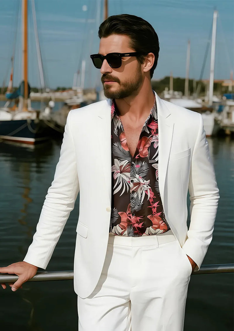 Men's 3-Piece Single-Breasted Solid White Suit