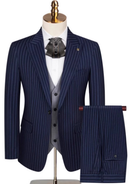 Blue pinstripe suit on a mannequin with a white background