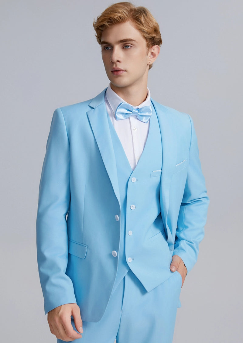 Costume 3 pièces pour homme, coupe slim, bleu clair classique et élégant