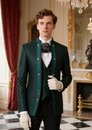 Men's 3-Piece Traditional Collar Green Paisley Fitted Party Suit