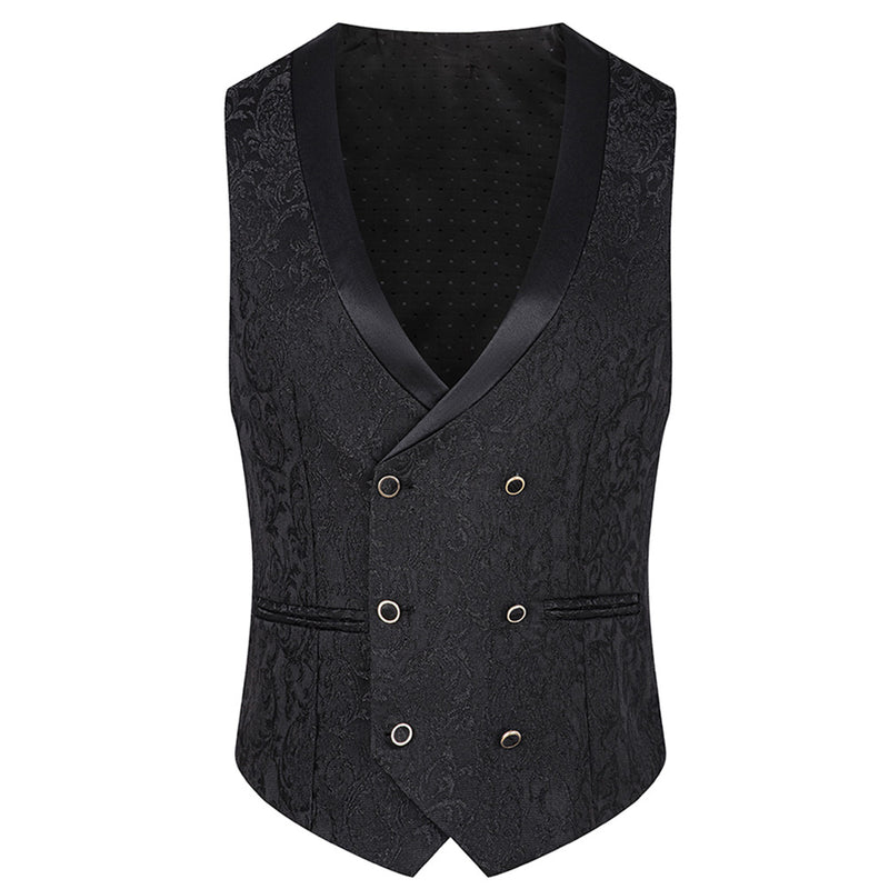 Men's 3-Piece Vintage Style Damask Jacquard Black Suit Men's 3-Piece Vintage Style Damask Jacquard Black Suit