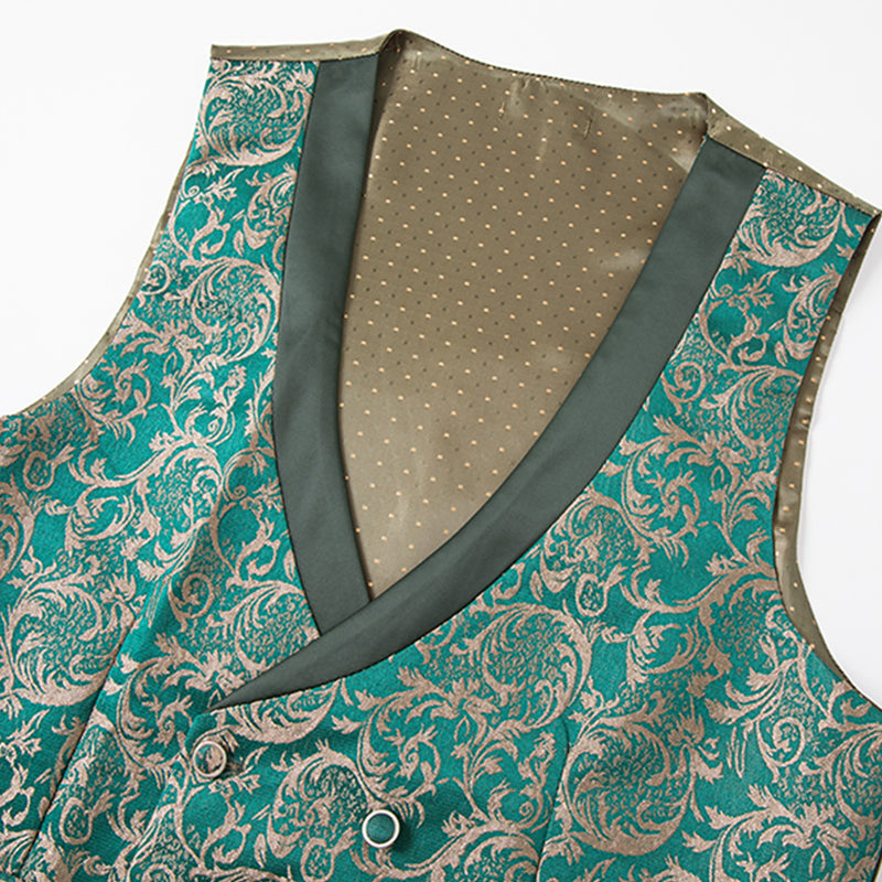 Vintage-Style 3-Piece Gold Floral Jacquard Green Suit | Tuxedo Action Vintage-Style 3-Piece Gold Floral Jacquard Green Suit | Tuxedo Action