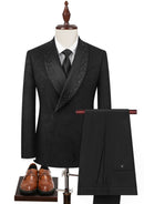 Black 2-Piece Floral Jacquard Tuxedo