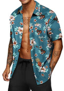 Men's Blue Floral Print Short Sleeve Shirt with Turn-down Collar-1