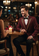 Men’s Burgundy 3-Piece Hotfix Crystal Peak Lapel Tuxedo Set