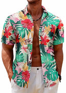 Men's Colorful Floral Print Short Sleeve Shirt with Turn-down Collar1