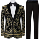 Men's Embroidered Gold Damask Black Tuxedo