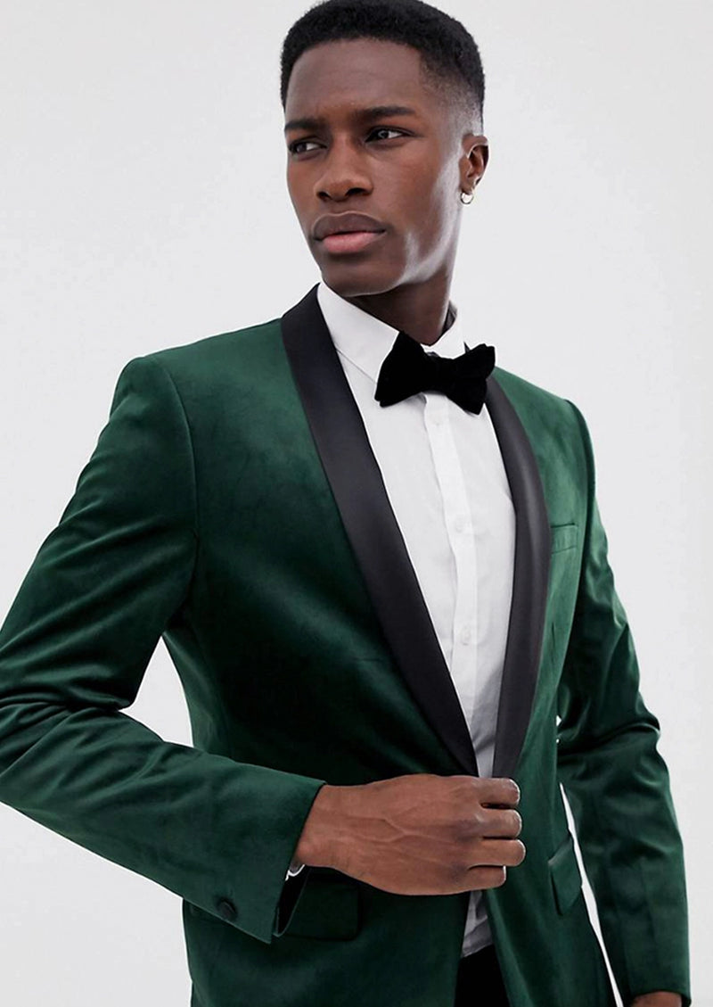 Esmoquin verde esmeralda para hombre de terciopelo lujoso