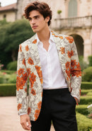Orange Floral Jacquard Beige Blazer