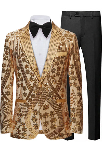 Men's  Sequin Six-pointed Star Golden Luxury Tuxedo