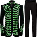 Veste noire à col mao et aiguillettes vertes pour homme