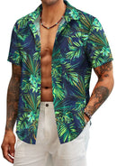 Men's Green Floral Print Short Sleeve Shirt with Turn-down Collar1