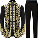 Men's Handmade Gold Aigillette and Rhinestone Hussar Officers Style Black Velvet Tuxedo
